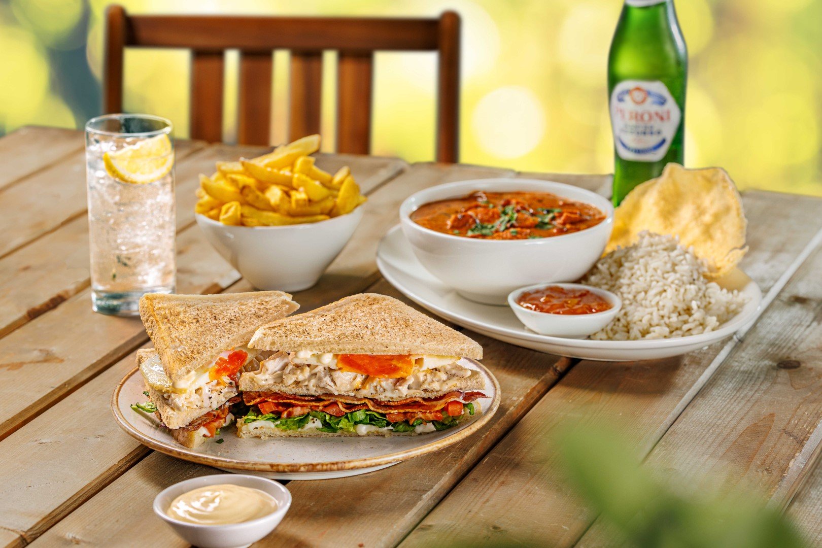 lunch sandwich, rice and chips for summer 2024 at Whitbread Inns